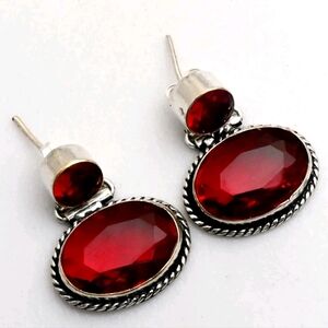 Red Garnet Gemstone Handmade Stud Drop Earrings